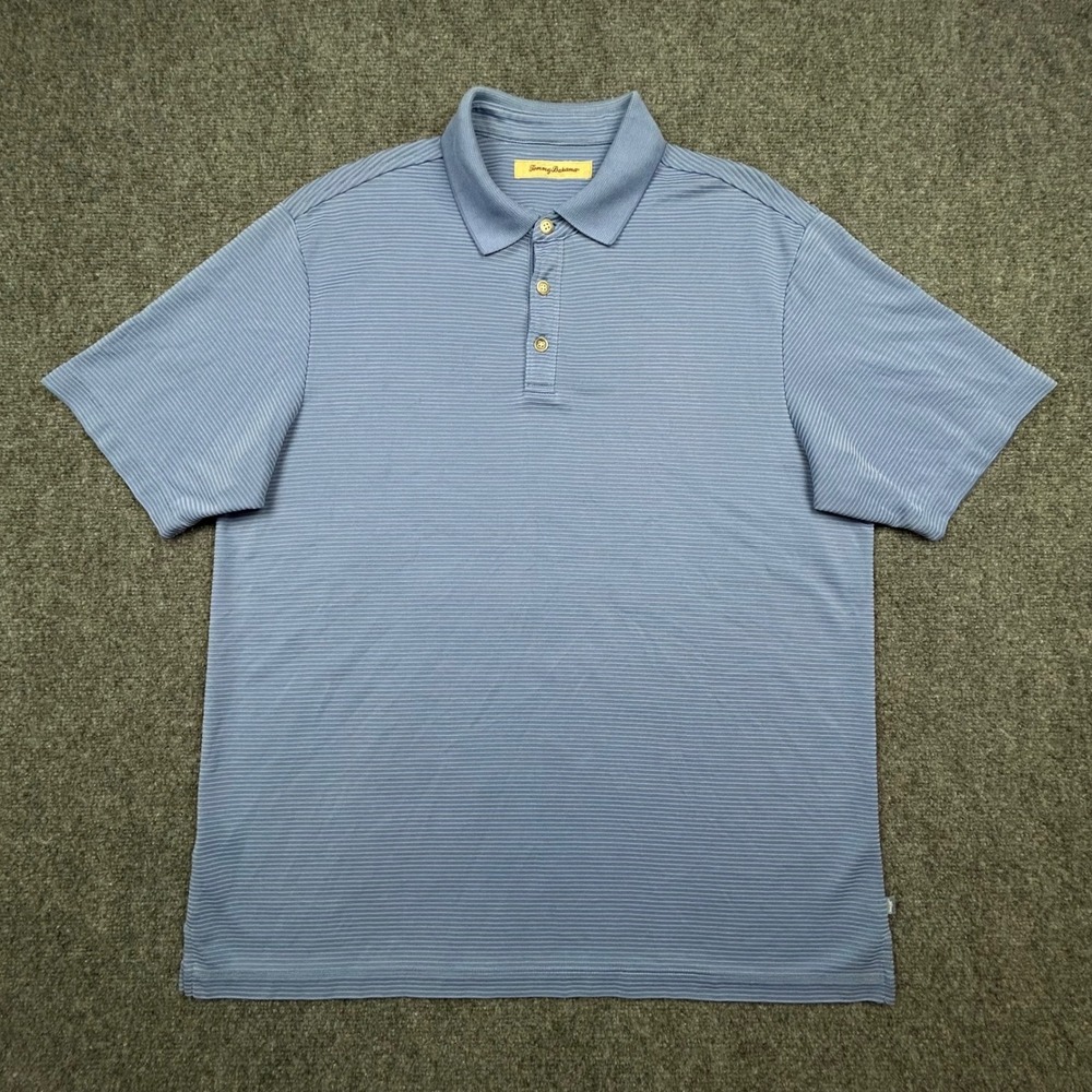 Tommy‎ Bahama Polo Shirt Mens L Blue Striped Coastal Resort Golf Casual